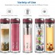 ecooe Tea Bottle Double-Walled 440 ml to Go Tea Bottle Drinking Bottle with Removable 18/8 Stainless Steel Tea Strainer and Bottle Protective Bag Tea Glass Bottle for Tea Coffee Juice and Milkshake