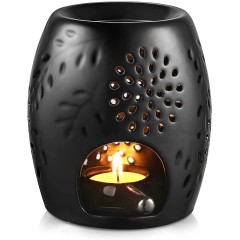 ecooe Aromalampe Teelichthalter Duftlampe aus Keramik Schwarz mit der Candle Löffel Aroma Diffuser