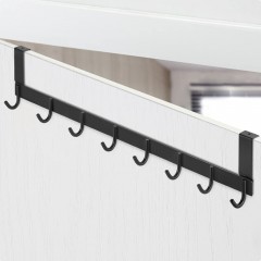 ecooe Door Coat Rack Stainless Steel Black Hook Rail Removable Door Hook with 8 Hooks Stainless Steel Door Hanger for the Door No Drilling Clothes Hooks Door Hanging Rail for Door Rebate Thickness up to 2 cm