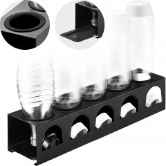 ecooe Drip holder, bottle holder with drip mat and edge protection rings, made of stainless steel, drip stand for SodaStream and Emil bottles, for 5 bottles and 5 lids, bottle holder, black