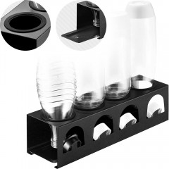 ecooe Drip holder, bottle holder with drip mat and edge protection rings, made of stainless steel, drip stand for SodaStream and Emil bottles, for 4 bottles and 4 lids, bottle holder, black