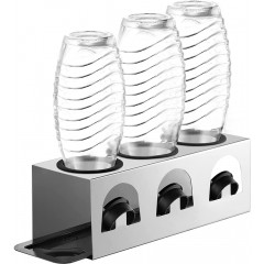 ecooe Drip holder with drip mat and edge protection rings made of stainless steel / drip stand for SodaStream glass carafe and Emil bottles for 3 bottles and 3 lids, stainless steel bottle holder