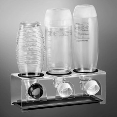 ecooe Acrylic Glass Drainer with Drip Tray and Edge Protection Rings, Drip Stand for SodaStream and Emil Bottles, for 3 Bottles and 3 Lids/Bottle Holder, Dishwasher Safe