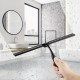 ecooe Stainless Steel Shower Wiper Extended 31 cm Black Shower Squeegee No Drilling Window Squeegee with Wall Hanger Bathroom Wiper 2 Replacement Lip Silicone Shower Squeegee for Mirror Window Glass Cleaning
