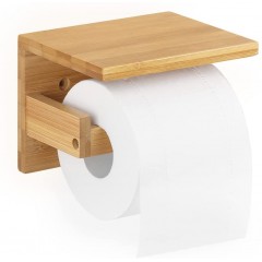Ecooe Toilettenpapierhalter, Bambus Papierhalter, Wandhalter mit dem Ggräumigen Regal, Papierrollenhalter für WC Küche und Badzimmer