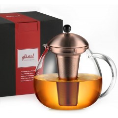 Glastal Bronze Teapot 1500ml with 18/8 Stainless Steel Tea Strainer Borosilicate Glass Tea Maker Glass Pot Suitable for tea warmers