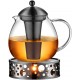 Glastal 1500ml Black Teapot with Warmer Glass Teapot and Stainless Steel Teacosy Teapot Suit