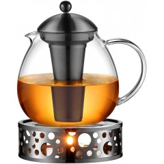 glastal 1500ml Schwarze Teekanne mit Stövchen Teebereiter Glas und Edelstahl Teewärmer Teekanne Suit
