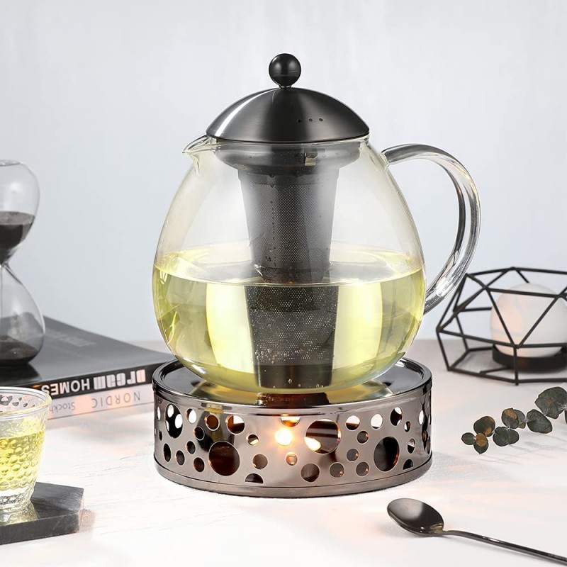 Ecooe 1500mL Teapot with Teapot Warmer, Glass Teapot with Stainless Steel  Infuser, Glass Teapot Warmer - Ecooe