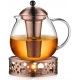 Glastal 1500ml Bronze Teapot with Glass Teapot Warmer and Stainless Steel Teacosy Teapot Suit