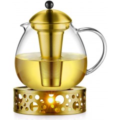 glastal 1500 ml Golden Teapot with Warmer Tea Maker Glass and Stainless Steel Tea Cosy Teapot Suit