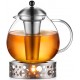 glastal 2000ml Silberne Teekanne mit Stövchen Teebereiter Glas und Edelstahl Teewärmer Teekanne Suit
