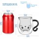 ecooe 1*290ml Double Walled Cute Cat Glass Mug Coffee Glass Mug Cappuccino Latte Macchiato Glass Cup with Handle & a Spoon Borosilicate Heat Resistant Glass Cup for Coffee Tea Milk Juice Ice Cream