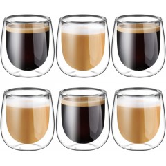 glastal 120ml Doppelwandige Espressotassen Espresso Gläser 6er Set Borosilikatglas Kaffeetassen Glas Set Kaffeeglas Teegläser für Espresso,Latte,Iced Americano,Tee,EIS,Milch,Saft