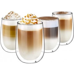 glastal 350ml Doppelwandige Latte Macchiato Gläser 4er Set Borosilikatglas Kaffeetassen Glas Kaffeeglas Teegläser für Cappuccino,Latte ,Tee,EIS,Eistee,Iced Americano,Milch,Saft,Bier