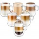 Glastal 6x360ml Double Walled Coffee Glasses Mugs Cappuccino Latte Macchiato Glasses Cups with Handle Borosilicate Heat Resistant Glass Cups for Coffee Tea Milk Juice Ice Cream