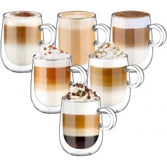 glastal Doppelwandige Latte Macchiato Gläser 6er Set 360ml Kaffeegläser Teegläser mit Henkel Borosilikatglas Kaffeetassen Glas Set Doppelwandgläser Kaffeebecher Ideal für Cappuccino,EIS,Bier