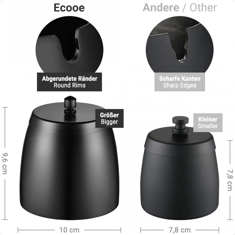 ecooe Windaschenbecher mit Deckel Edelstahl/Dicker Aschenbecher Groß Wind-  und Regensicher für Draußen & Innen/Tischaschenbecher mit Rutschfestem