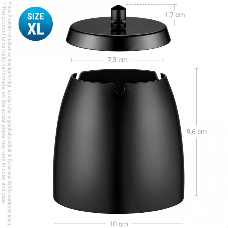 ecooe Aschenbecher mit Deckel aus Edelstahl / Windaschenbecher groß für  Draußen & innen Wind- und Regensicher / Tischaschenbecher mit rutschfestem  Basis / Farbe Schwarz - Ecooe