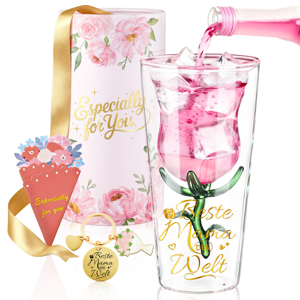 glastal Wine Glass Gift for Mum - Best Mum in the World Gift Box with Keyring Greeting Card, 200 ml Double-Walled Glasses Red Wine Glasses Gifts for Mum for Birthday Christmas Mother's Day