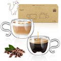 ecooe 4.4 Oz Cute Cat Double Wall Glasses Espresso Cups Set of 2, Demitasse Cups, Espresso Shots Coffee Cups Birthday Christmas Gifts for Women,Men, Mum, Kids, 130 ml (full capacity)