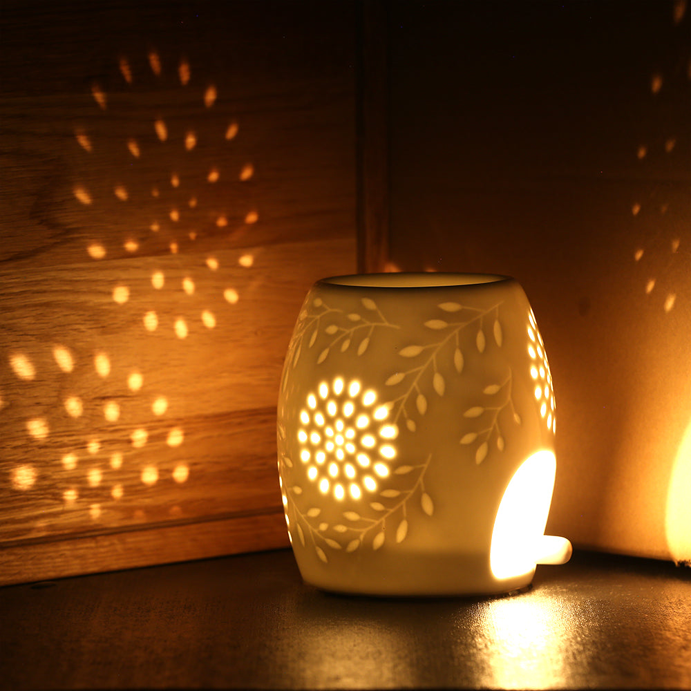 ecooe Aromalampe Teelichthalter Duftlampe aus Keramik weiß mit der Candle Löffel Aroma Diffuser