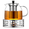 ecooe Original 2000ml Silberne Teekanne Glas Borosilikatglas Teebereiter mit 18/8 Edelstahl Stövchen Abnehmbare Sieb Hitzebeständig für Schwarzen Tee Grüner Tee Fruchttee Duftender Tee Teebeutel