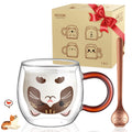 ecooe Katzen Tasse Süße Doppelwandige Gläser 280ml Latte Macchiato Gläser Cappuccino Tassen Katze Kaffeetasse Doppelwandig Kaffeeglas Teegläser Geburtstag Valentinstag Geschenke für Frauen Kinder