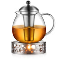 glastal 1500ml Silberne Teekanne mit Stövchen Teebereiter Glas und Edelstahl Teewärmer Teekanne Suit