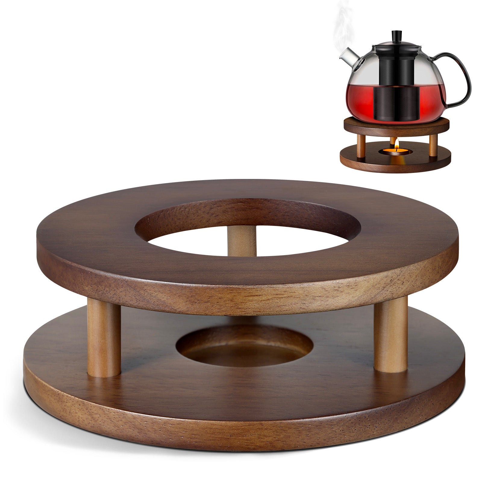 ecooe Stövchen Holz, Stövchen für Teekanne Aus natürlicher Eiche, Handgefertigter Teewärmer für Teekanne/Kaffe/Milch