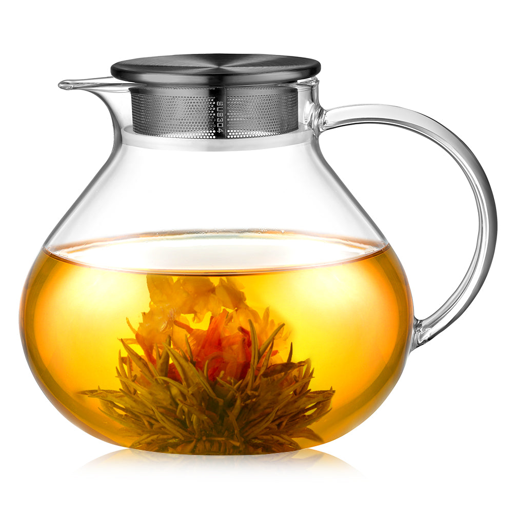 ecooe 1400ml Glass Teapot with Removable Stainless Steel Filter Glass Jug Heats on Stove for Loose Tea Fruit Scented Tea and Flowering Tea