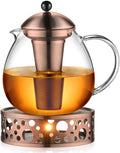 glastal 1500ml Bronze Teekanne mit Stövchen Teebereiter Glas und Edelstahl Teewärmer Teekanne Suit
