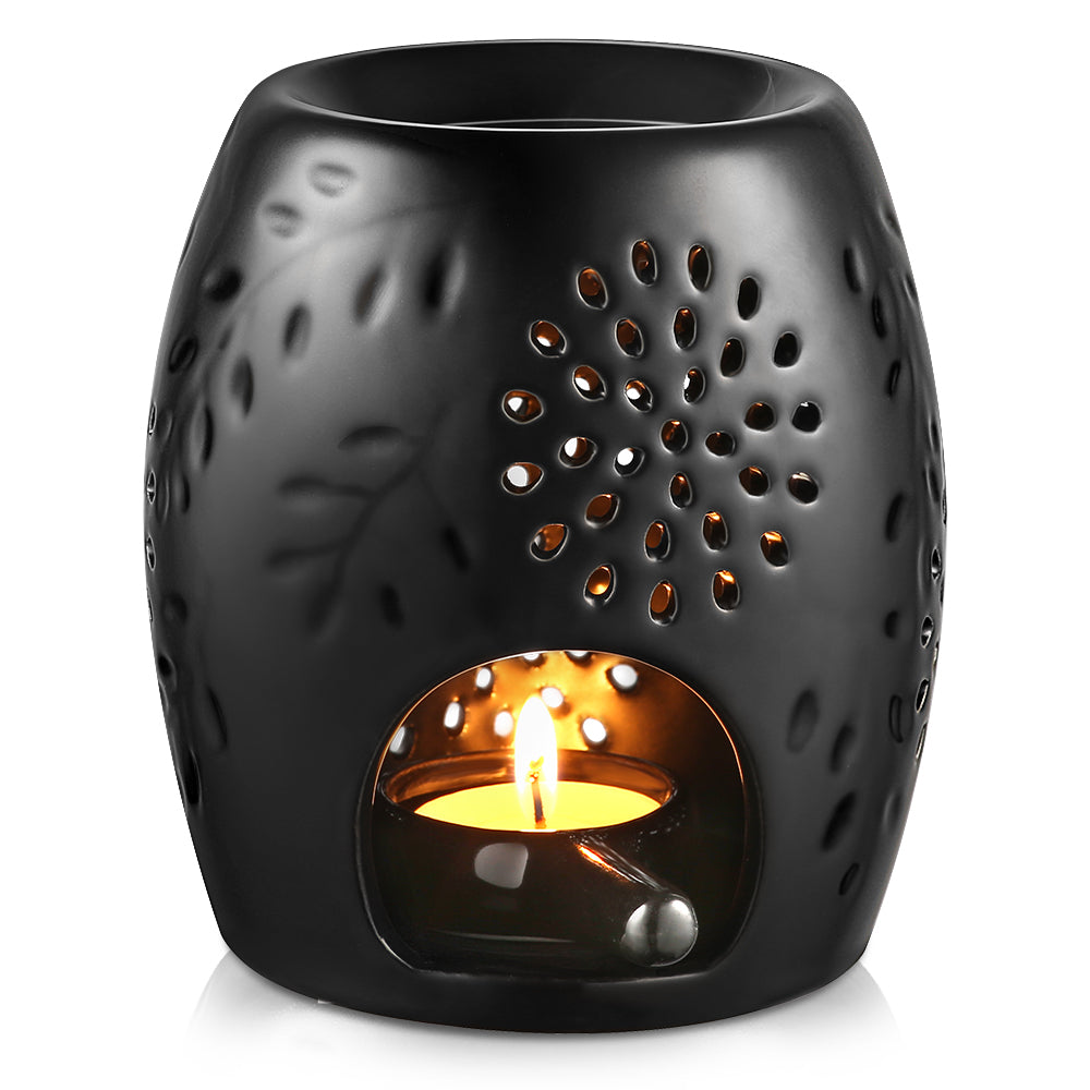ecooe Aromalampe Teelichthalter Duftlampe aus Keramik Schwarz mit der Candle Löffel Aroma Diffuser