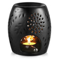 ecooe Aromalampe Teelichthalter Duftlampe aus Keramik Schwarz mit der Candle Löffel Aroma Diffuser