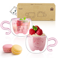 ecooe 130ml Süße Rosa Katze Doppelwandige Kaffeegläser Espressotassen 2er-Set, Katzentasse Geburtstagsgeschenk Geschenke für Frauen, Freundin, Mama, Kinder, Espresso Gläser für Eiskaffee und Milch