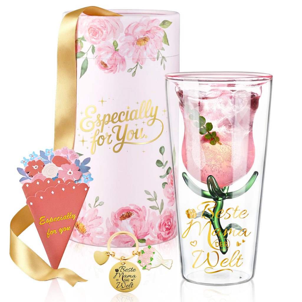 glastal Wine Glass Gift for Mum - Best Mum in the World Gift Box with Keyring Greeting Card, 200 ml Double-Walled Glasses Red Wine Glasses Gifts for Mum for Birthday Christmas Mother's Day