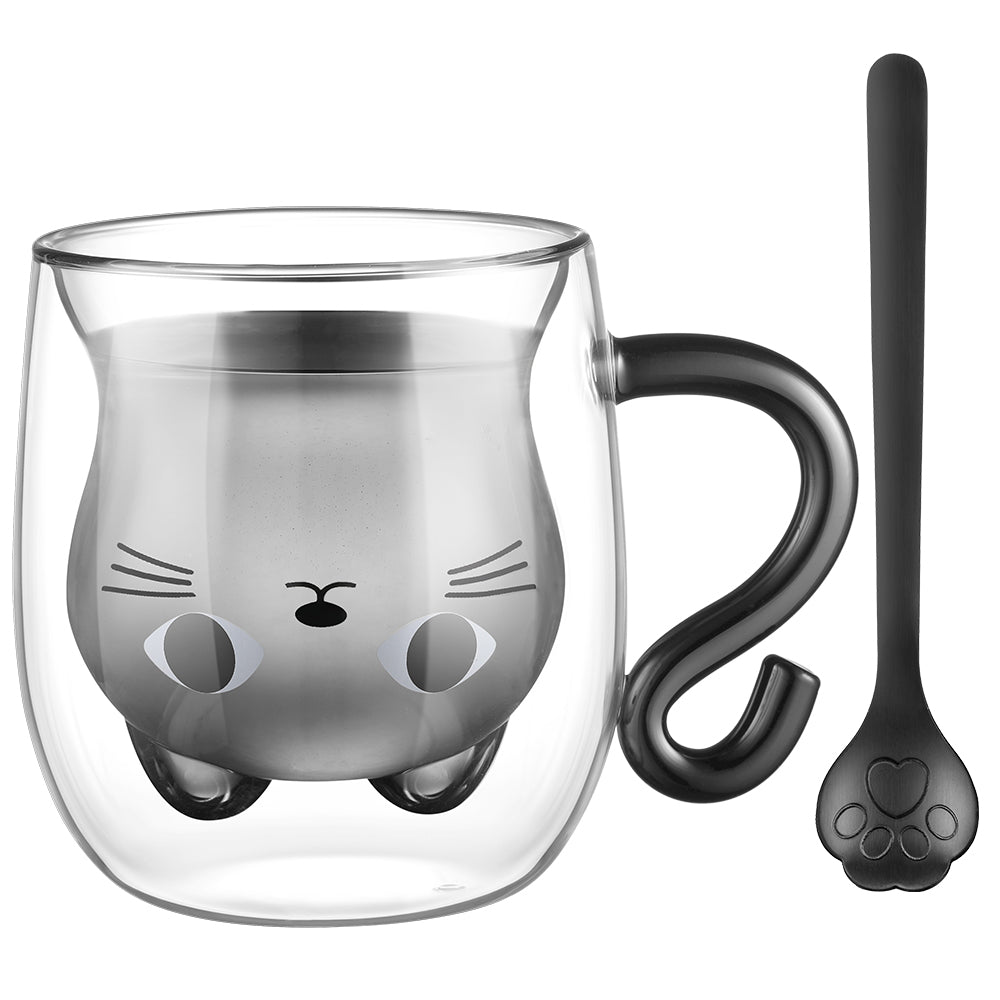 ecooe Doppelwandige Süße katze Latte Macchiato Gläser Kaffeetasse 290ml Kaffeeglas Teegläser für Cappuccino,Latte Macchiato,Tee, Milch, Bier, Geburtstag Valentinstag Geschenke für Frauen Männer Kinder