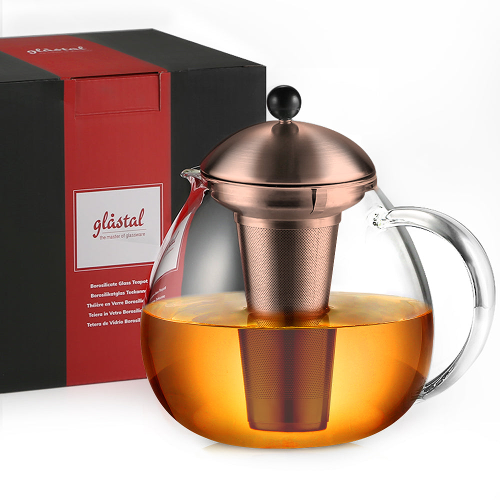 glastal 1500ml Glass Bronze Teapot with 18/8 Stainless Steel Tea Strainer, Borosilicate Glass Teapot, Glass Teapot Suitable for Tea Warmer