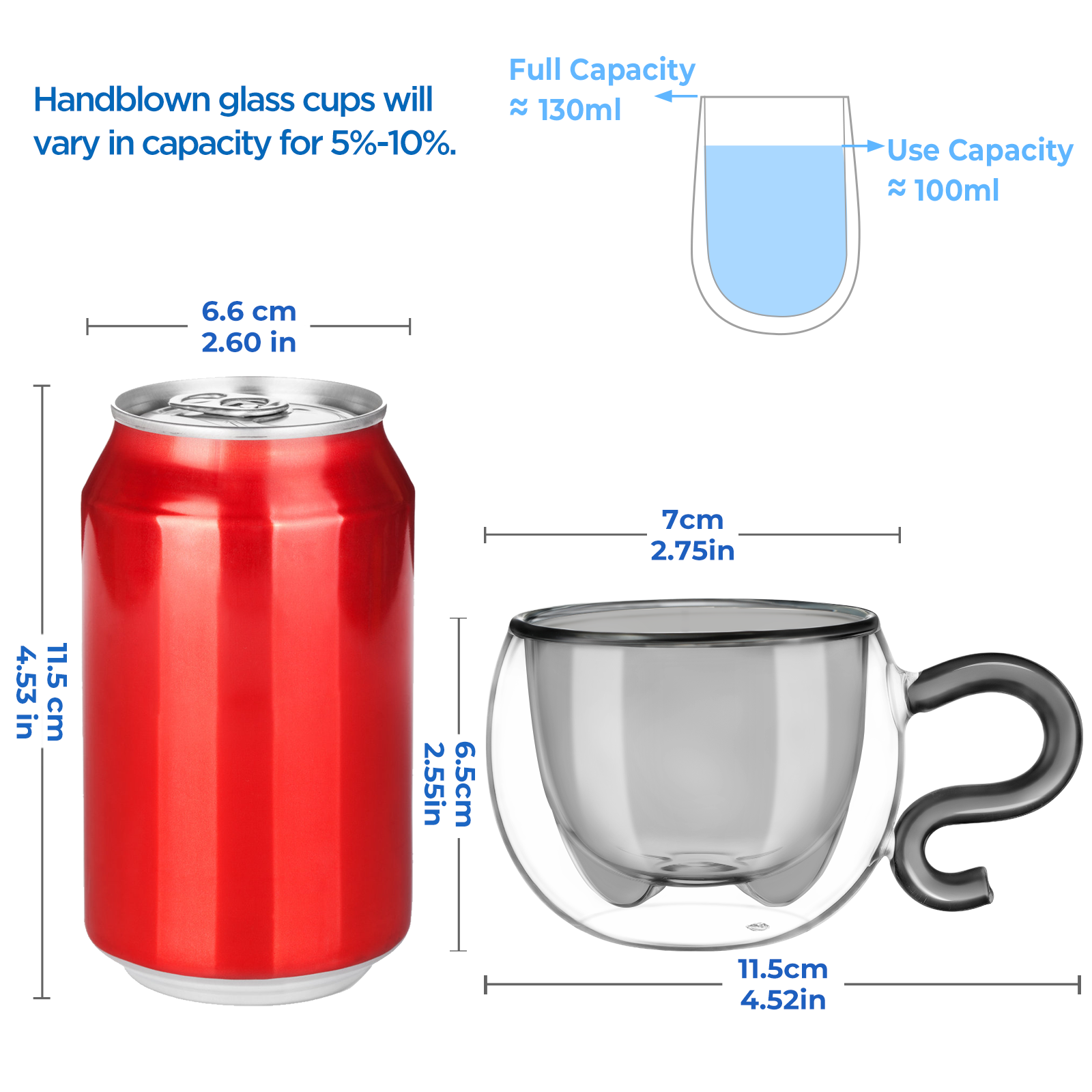 ecooe 130ml Süße Katze Espressotassen Set Glas Doppelwandige Kaffeegläser, Katzentasse Geschenke für Männer, Frauen, Kinder, Espresso Gläser für Eiskaffee und heiße Milch (Schwarz, 2er Set)