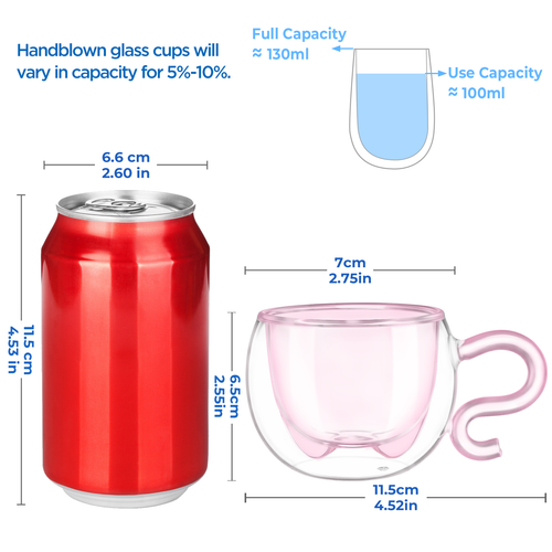 ecooe 130ml Süße Rosa Katze Doppelwandige Kaffeegläser Espressotassen 2er-Set, Katzentasse Geburtstagsgeschenk Geschenke für Frauen, Freundin, Mama, Kinder, Espresso Gläser für Eiskaffee und Milch