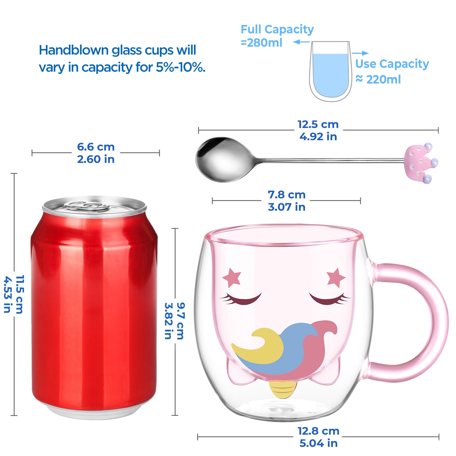 ecooe Doppelwandige Süße Einhorn Latte Macchiato Gläser Kaffeetasse 280 ml Kaffeeglas Teegläser für Cappuccino, Latte Macchiato,Tee, Milch, Geburtstag Valentinstag für Frauen Männer Kinder