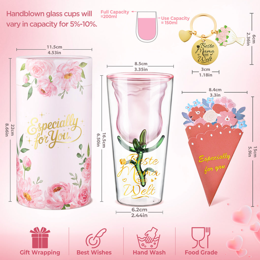 glastal Wine Glass Gift for Mum - Best Mum in the World Gift Box with Keyring Greeting Card, 200 ml Double-Walled Glasses Red Wine Glasses Gifts for Mum for Birthday Christmas Mother's Day