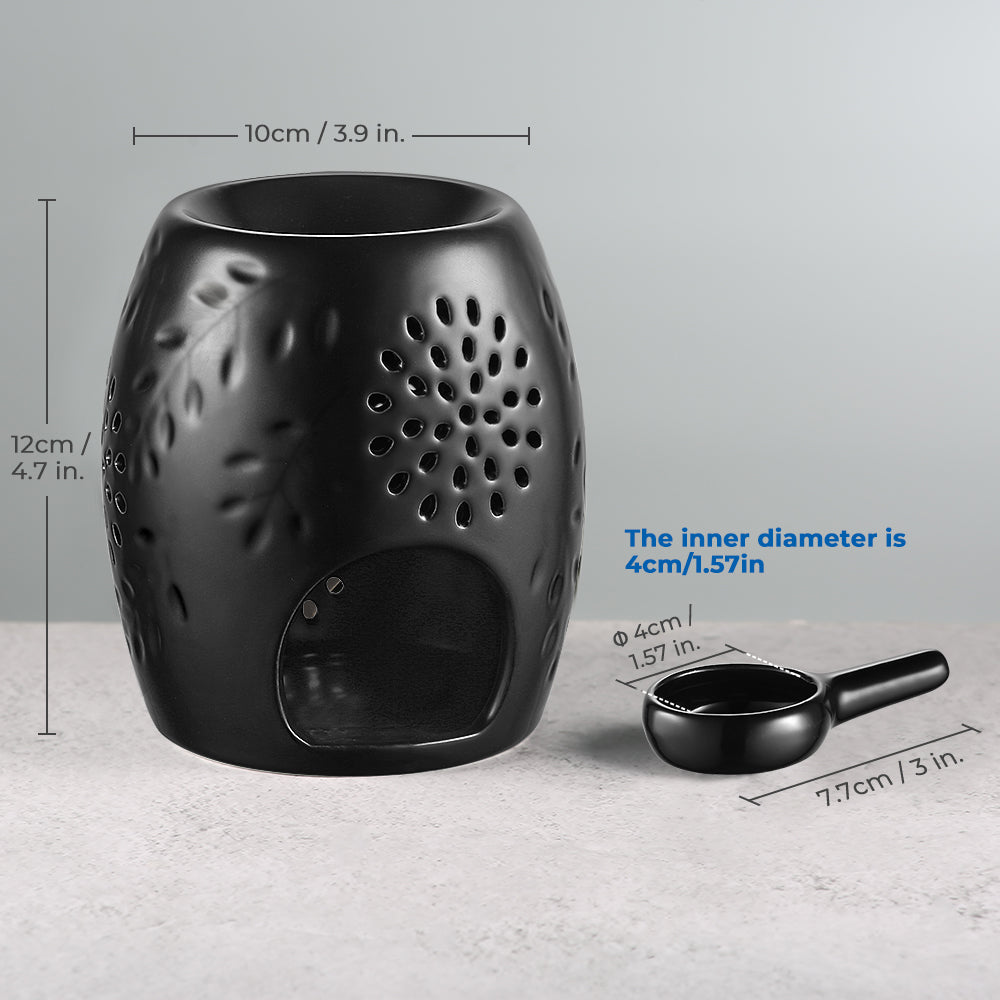 ecooe Aromalampe Teelichthalter Duftlampe aus Keramik Schwarz mit der Candle Löffel Aroma Diffuser