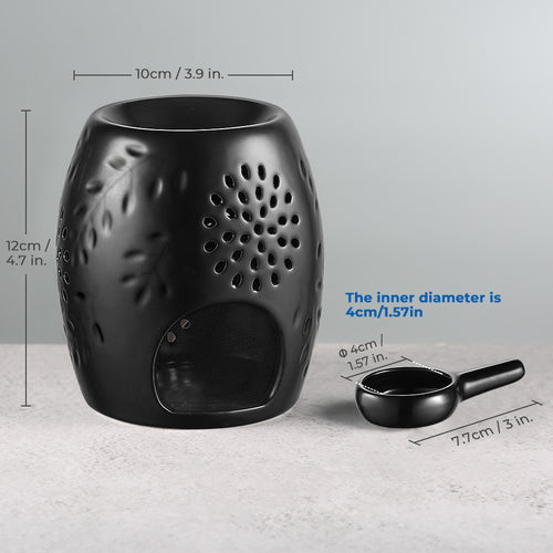 ecooe Aromalampe Teelichthalter Duftlampe aus Keramik Schwarz mit der Candle Löffel Aroma Diffuser