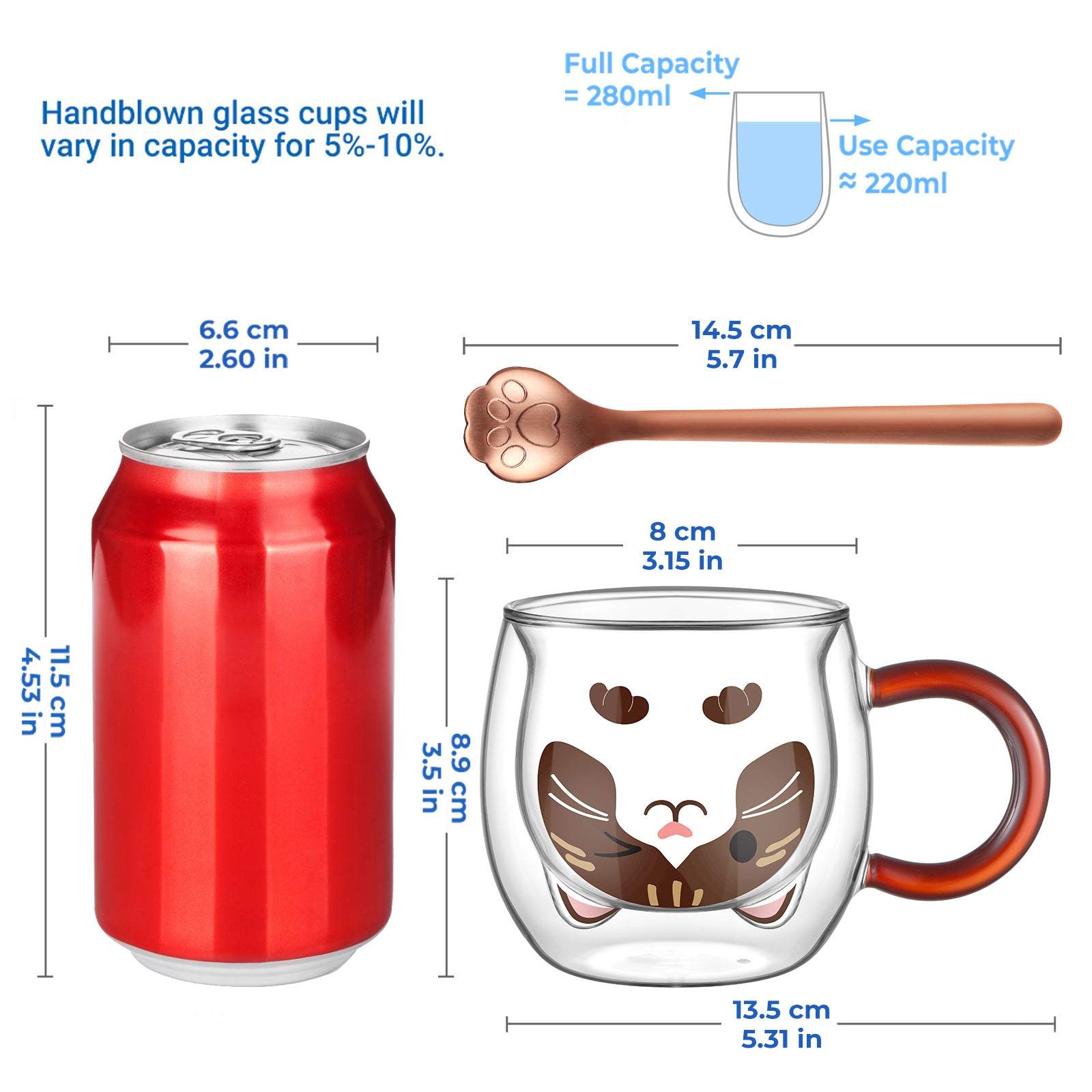 ecooe Katzen Tasse Süße Doppelwandige Gläser 280ml Latte Macchiato Gläser Cappuccino Tassen Katze Kaffeetasse Doppelwandig Kaffeeglas Teegläser Geburtstag Valentinstag Geschenke für Frauen Kinder
