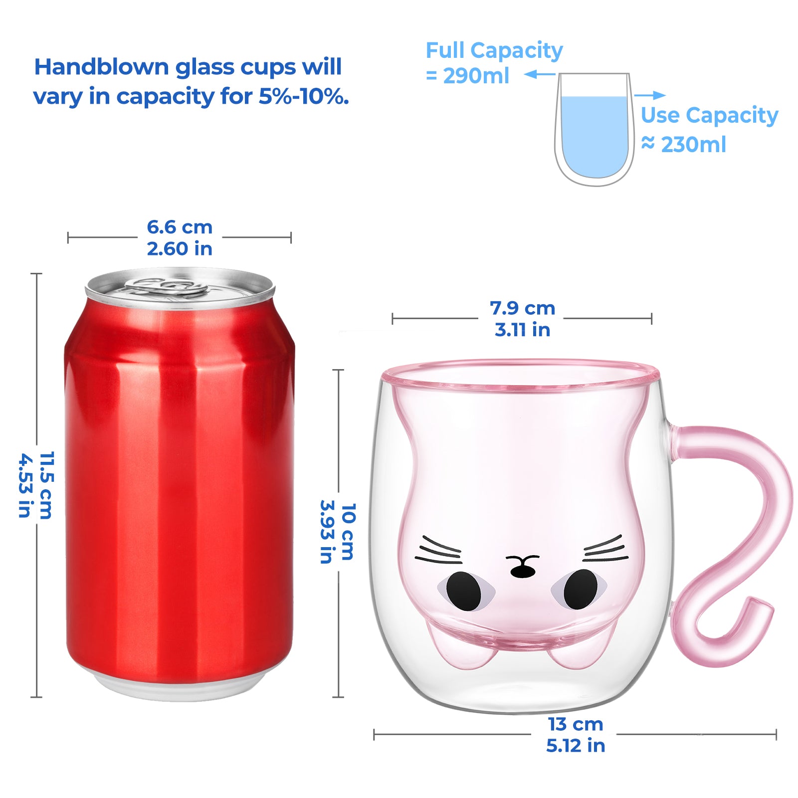 ecooe Doppelwandige Süße katze Latte Macchiato Gläser Kaffeetasse 290ml Kaffeeglas Teegläser für Cappuccino,Latte Macchiato,Tee, Milch, EIS, Bier, Geburtstag Valentinstag Geschenke für Frauen Kinder