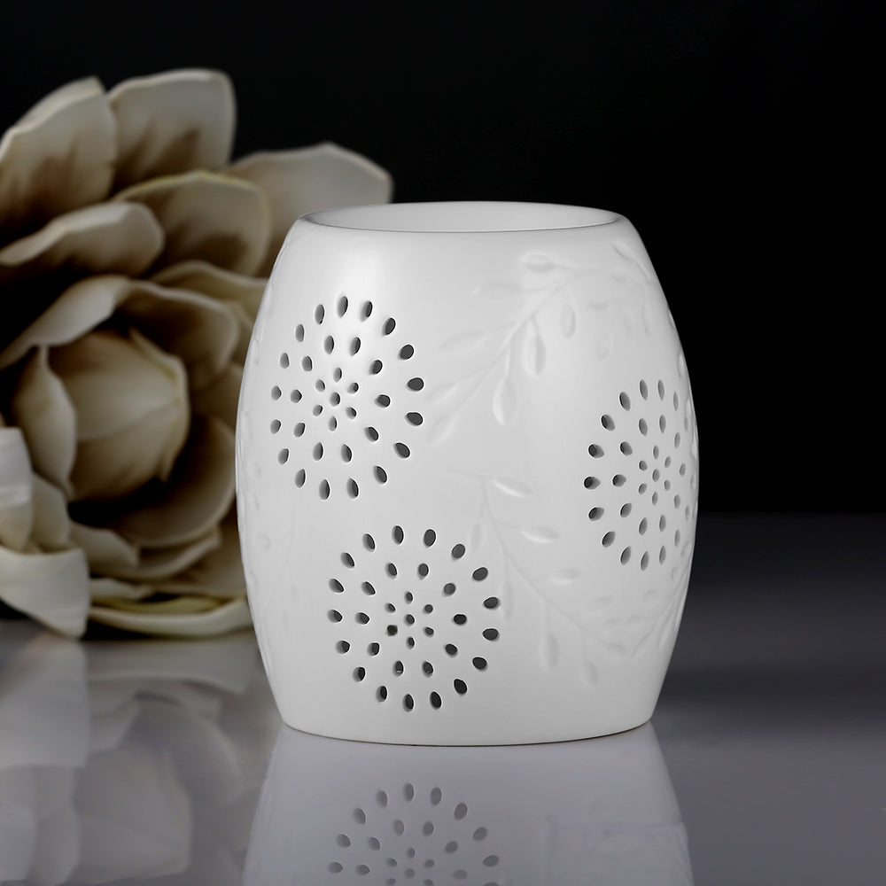 ecooe Aromalampe Teelichthalter Duftlampe aus Keramik weiß mit der Candle Löffel Aroma Diffuser