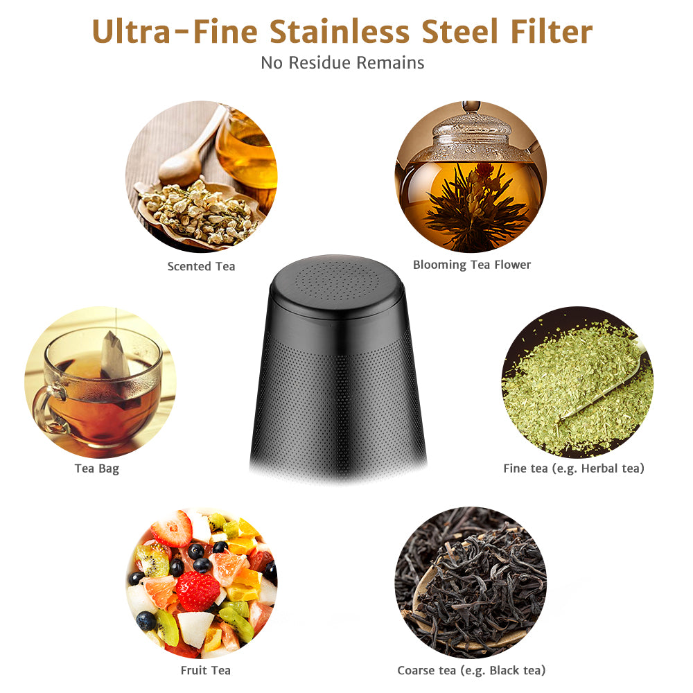 glastal Glas Schwarze Teekanne 1500ml mit 18/8 Edelstahl Teesieb Borosilicate Glas Teebereiter Glaskanne Geeignet für Teewarmer