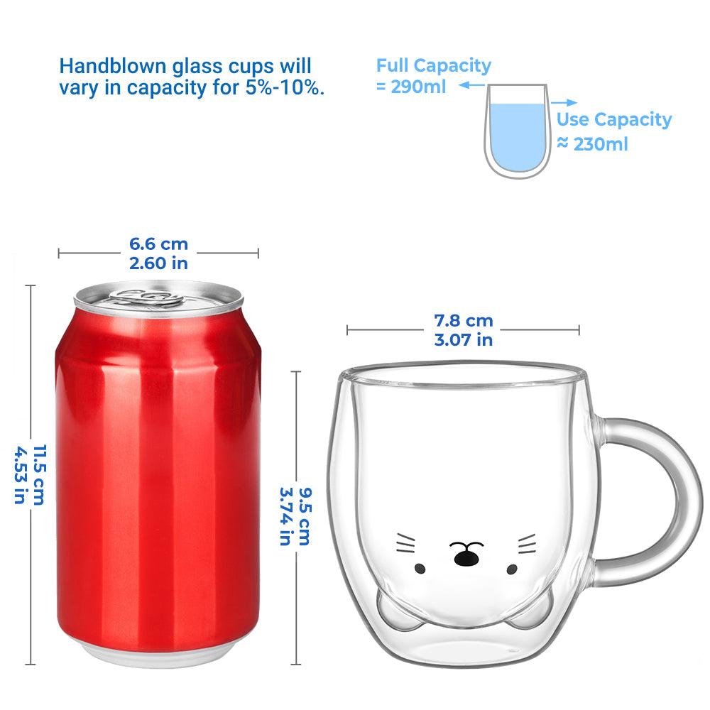 ecooe Süße Tasse Katze Doppelwandige Gläser 290ml Latte Macchiato Gläser Cappuccino Tassen Kaffeetasse Doppelwandig Kaffeeglas Teegläser Geburtstag Valentinstag Geschenke für Frauen Mütter Kinder
