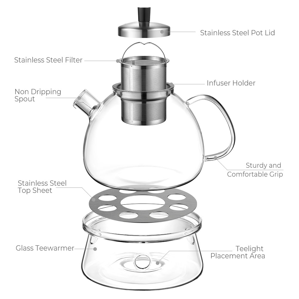Ecooe 1500ml Teapot with hot tea glass and hot teapot suit